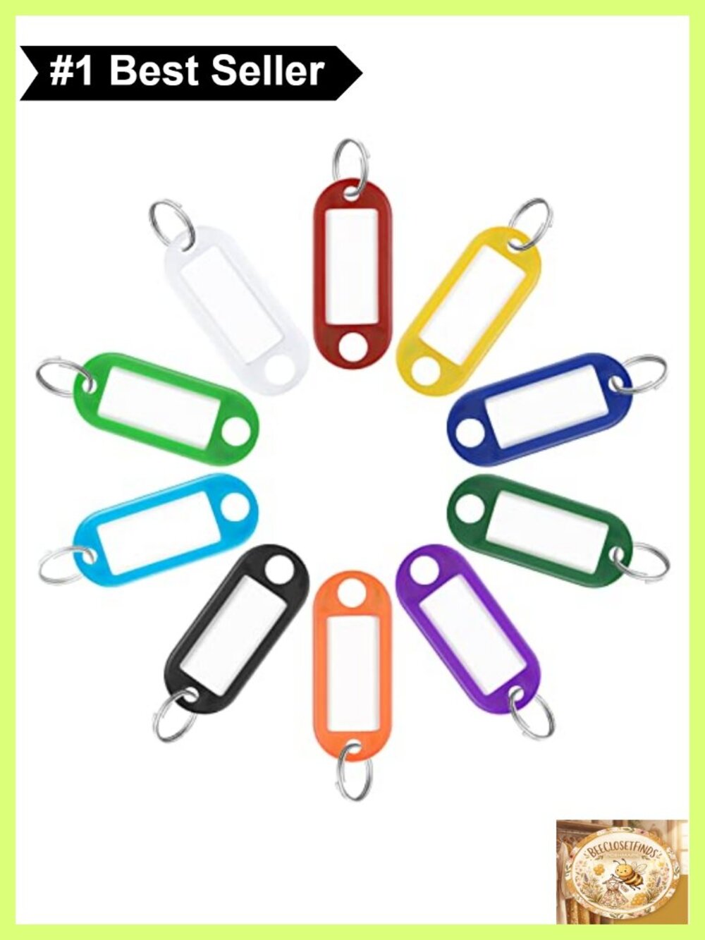 Tough Plastic Key Tags with Split Ring Label Window, 40 Pack